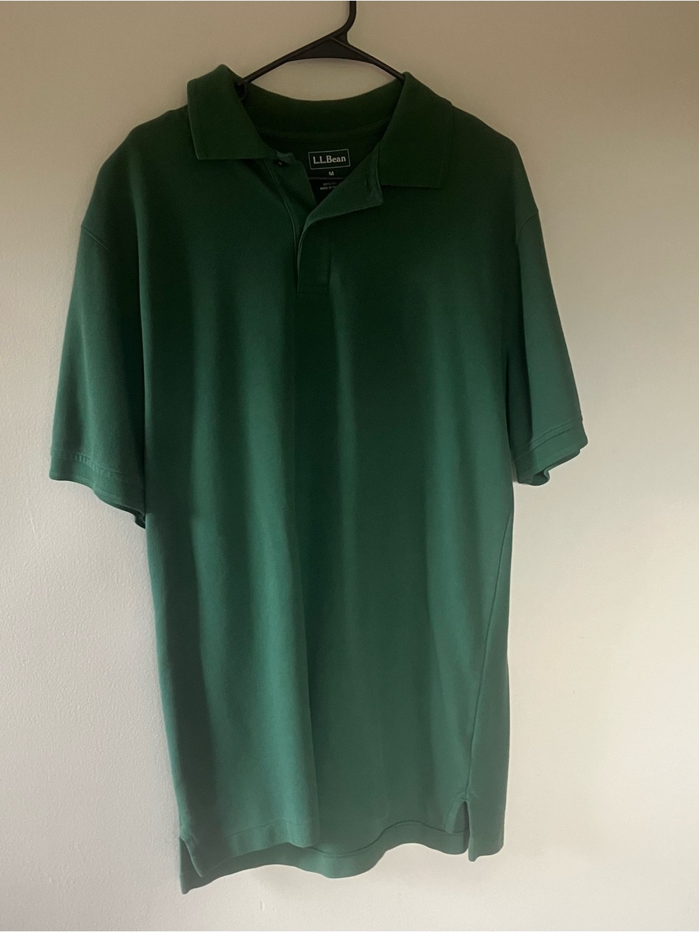 L.L. Bean Cotton Pique Short Sleeve Polo Shirt Forest Green Medium Tall